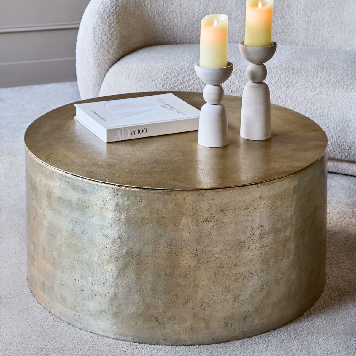 Libra Interiors Zander Metal Drum Coffee Table With Storage 90cm