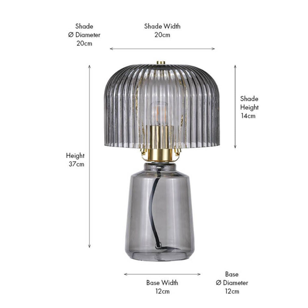 Pacific Lifestyle Zandra Grey Ribbed Glass Table Lamp