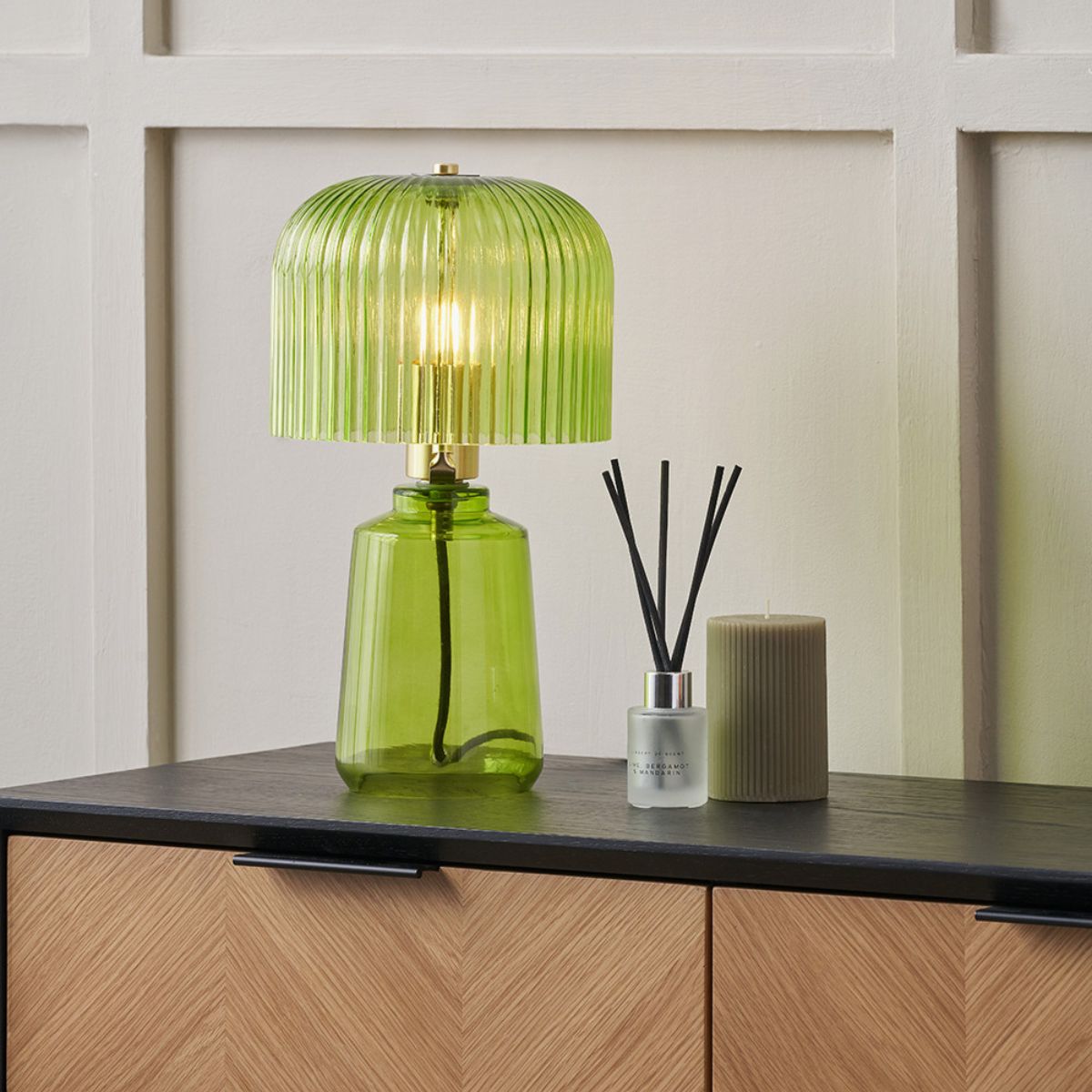 Pacific Lifestyle Zandra Spring Green Ribbed Glass Table Lamp
