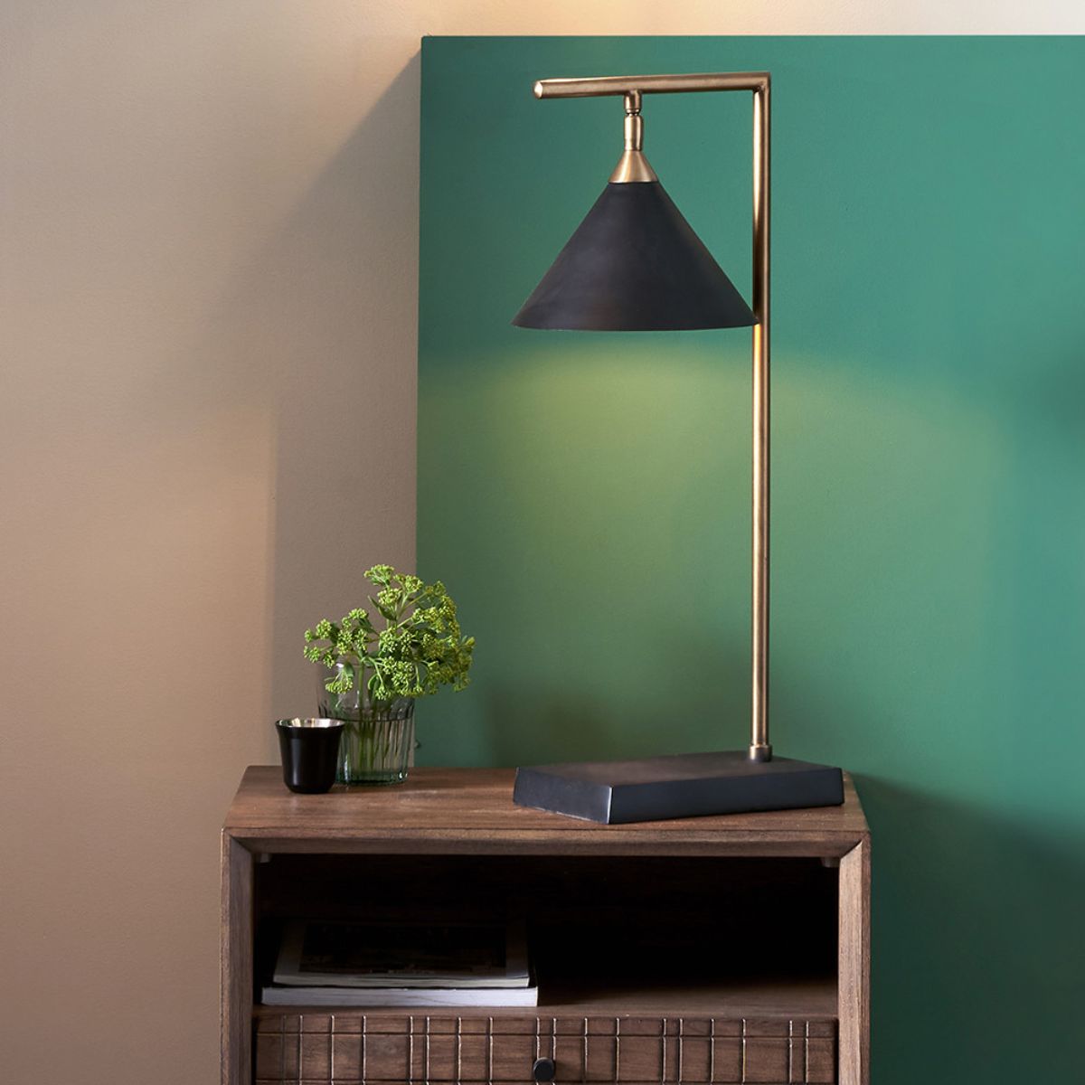Pacific Lifestyle Zeta Matt Black and Antique Brass Table Lamp