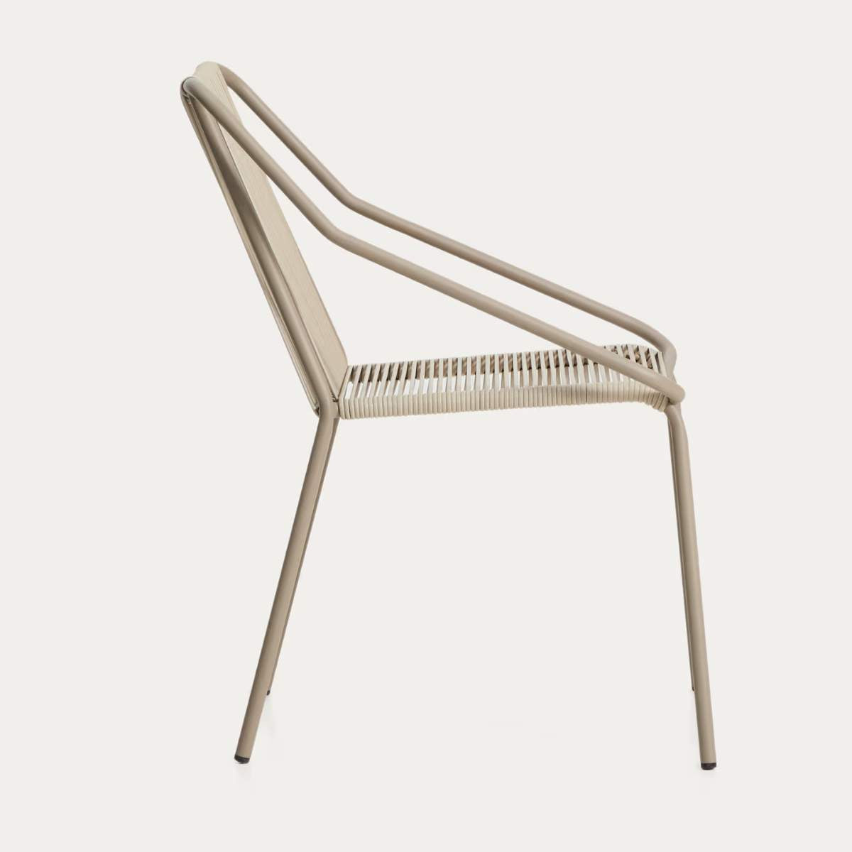 Kave Home Zivia stackable outdoor chair in ecru rope cord and burgundy galvanised steel