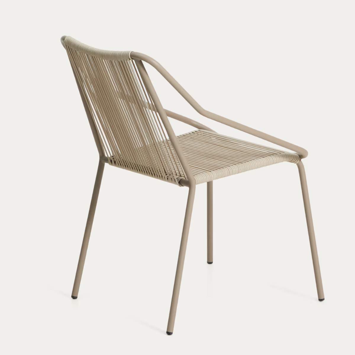 Kave Home Zivia stackable outdoor chair in ecru rope cord and burgundy galvanised steel