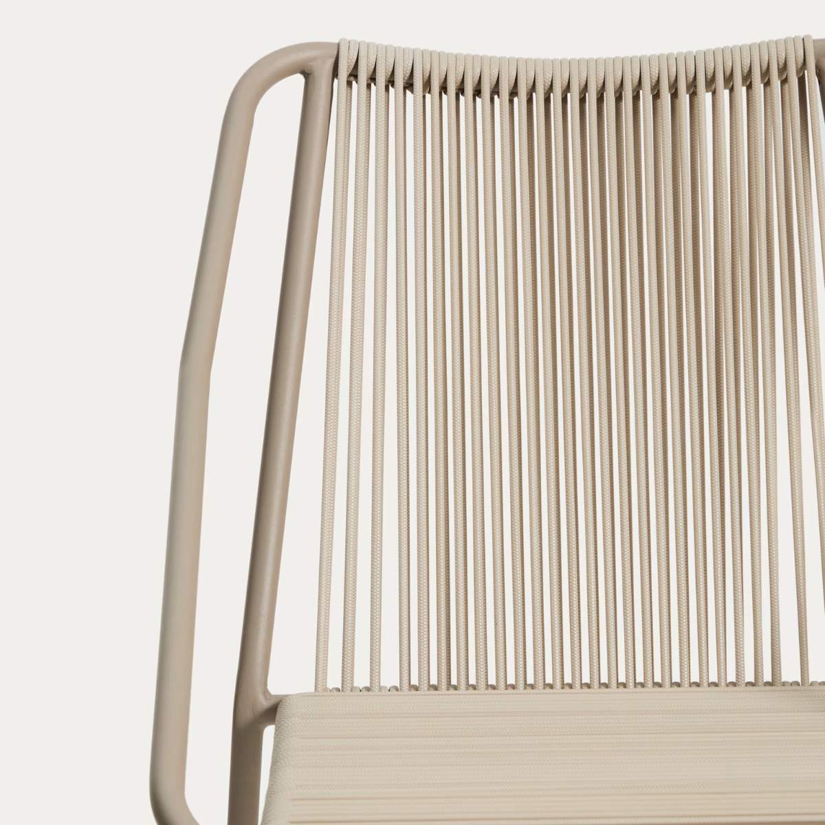 Kave Home Zivia stackable outdoor chair in ecru rope cord and burgundy galvanised steel