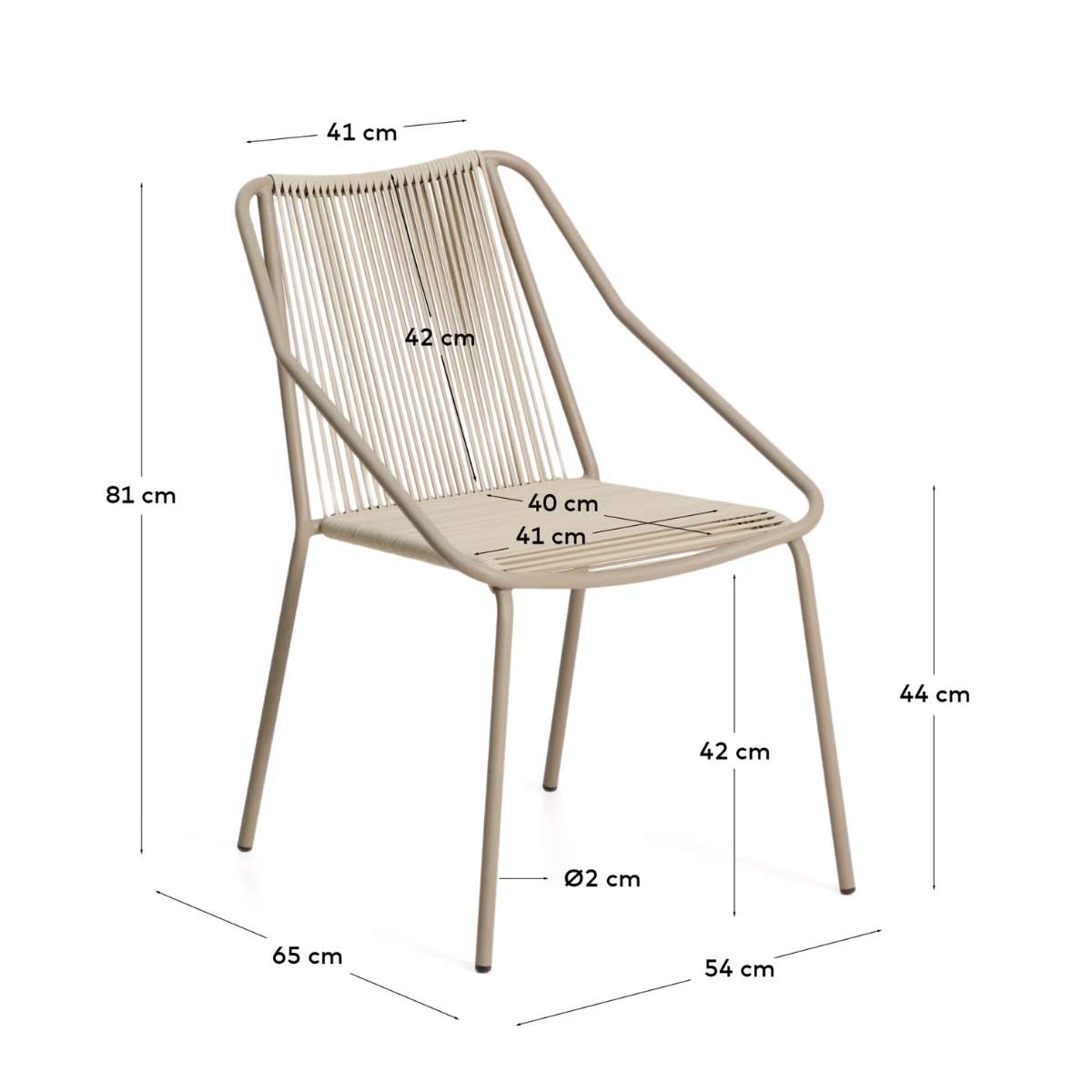 Kave Home Zivia stackable outdoor chair in ecru rope cord and burgundy galvanised steel