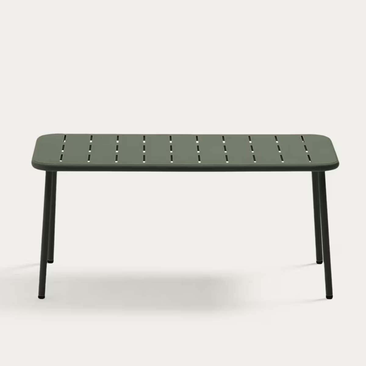 Kave Home Zivia outdoor coffee table in green galvanised steel 90 x 50cm