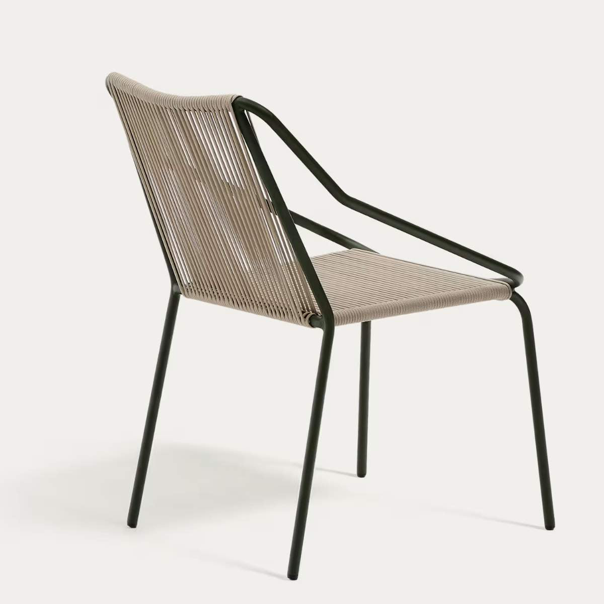 Kave Home Zivia stackable outdoor chair in ecru rope cord and burgundy galvanised steel