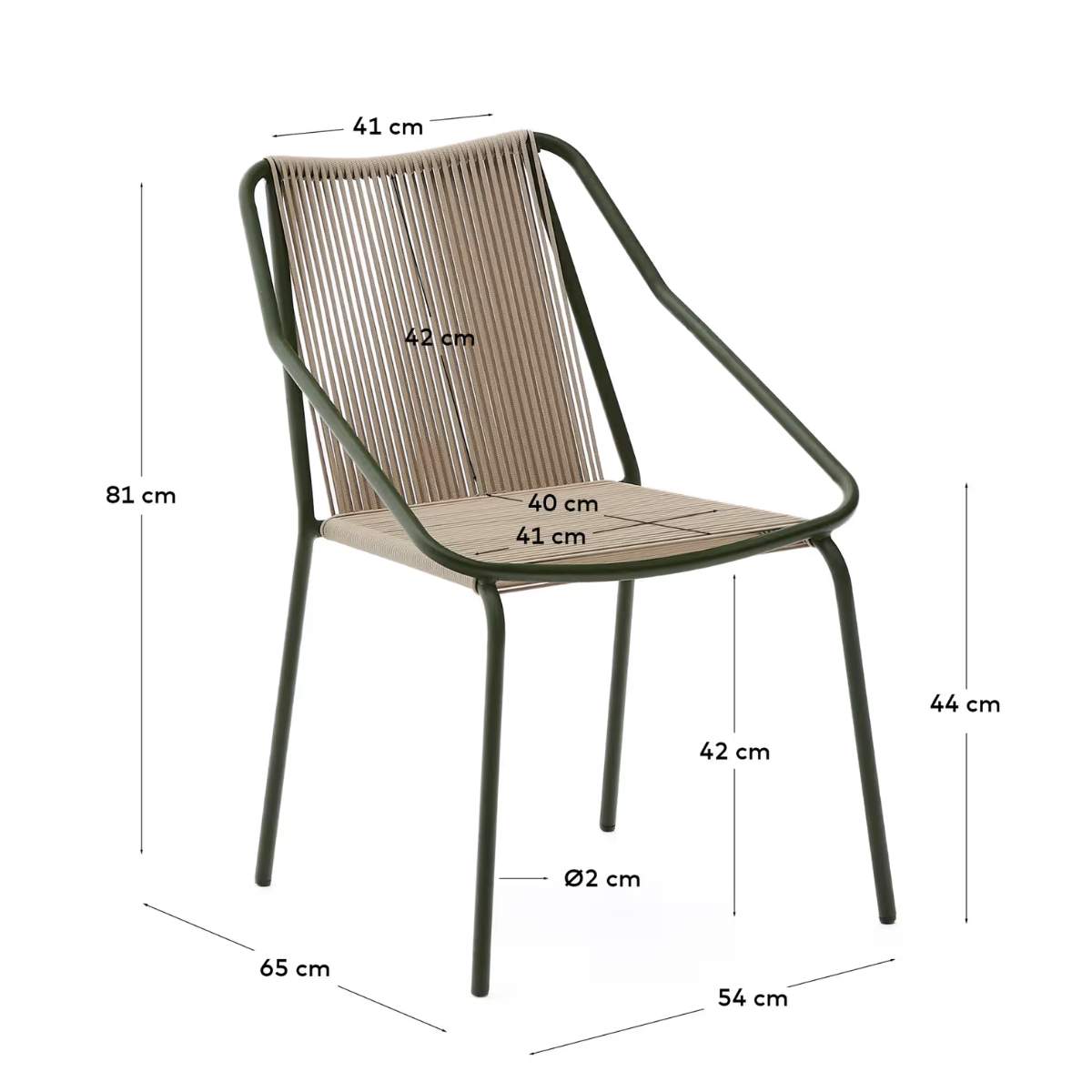 Kave Home Zivia stackable outdoor chair in ecru rope cord and burgundy galvanised steel