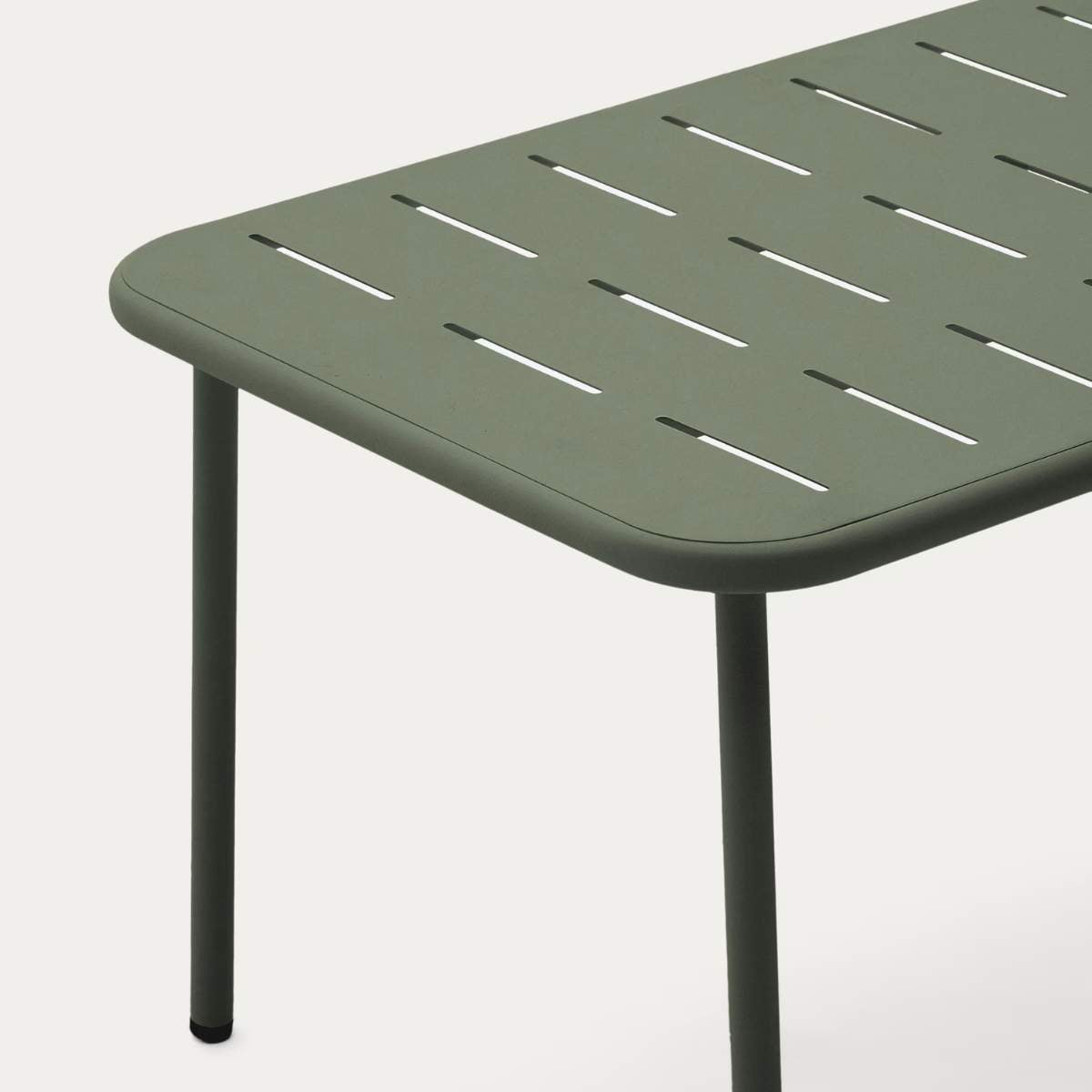 Kave Home Zivia outdoor coffee table in green galvanised steel 90 x 50cm