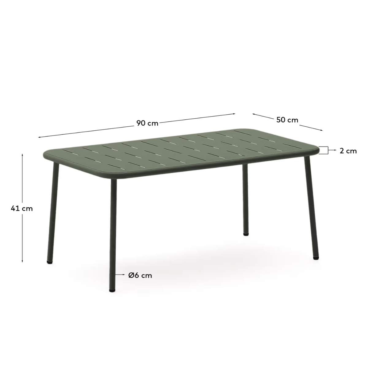 Kave Home Zivia outdoor coffee table in green galvanised steel 90 x 50cm