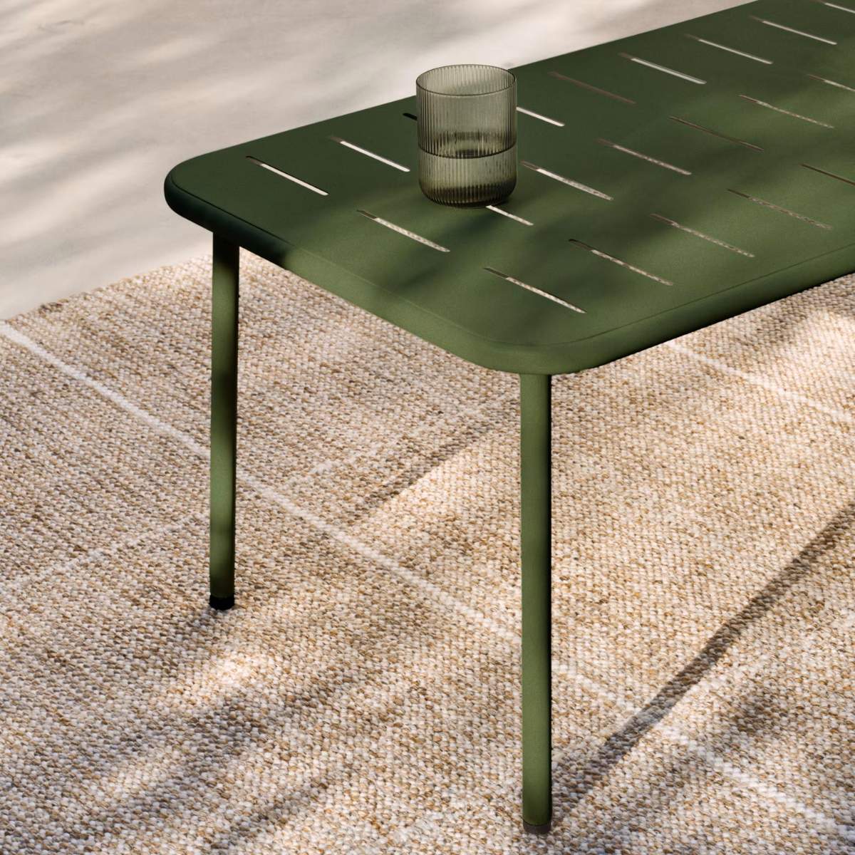 Kave Home Zivia outdoor coffee table in green galvanised steel 90 x 50cm