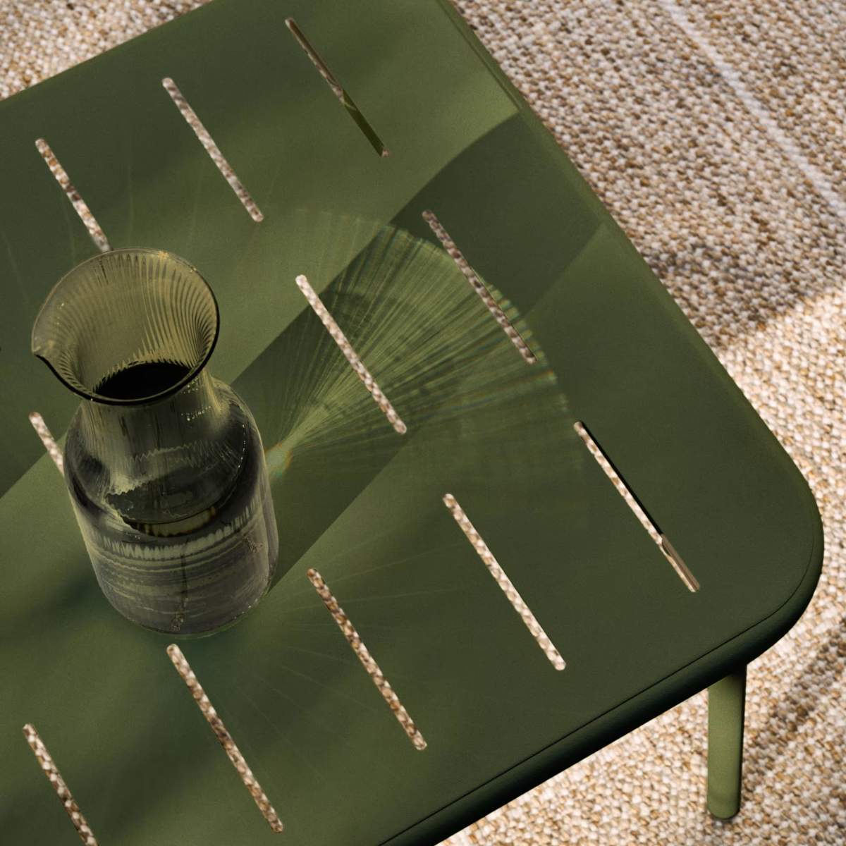 Kave Home Zivia outdoor coffee table in green galvanised steel 90 x 50cm