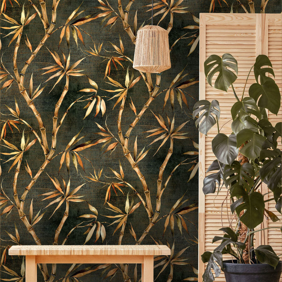 Avalana Forest Green Bamboo Wallpaper-Beaumonde