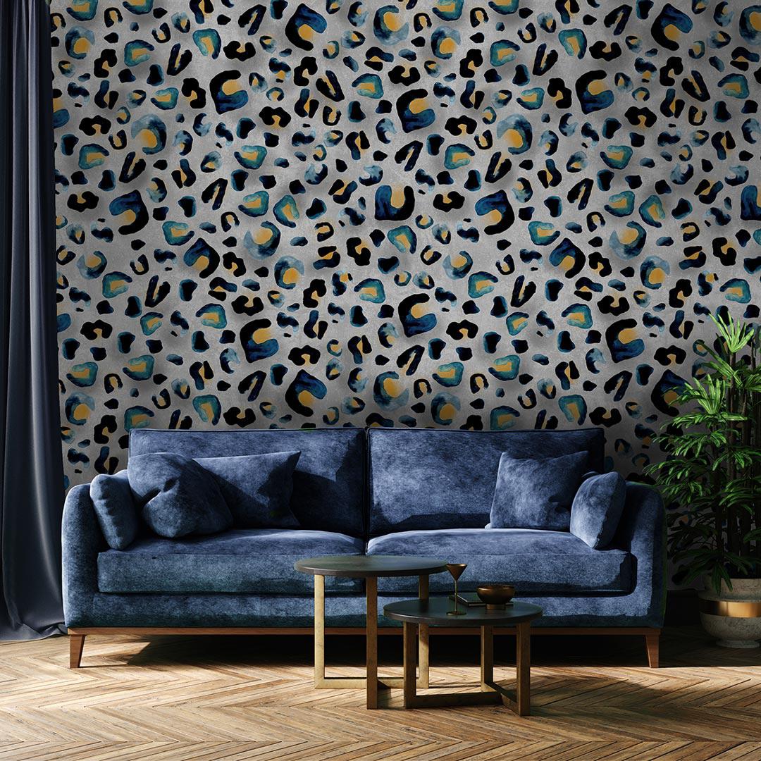 Avalana Indigo Inky Leopard Wallpaper
