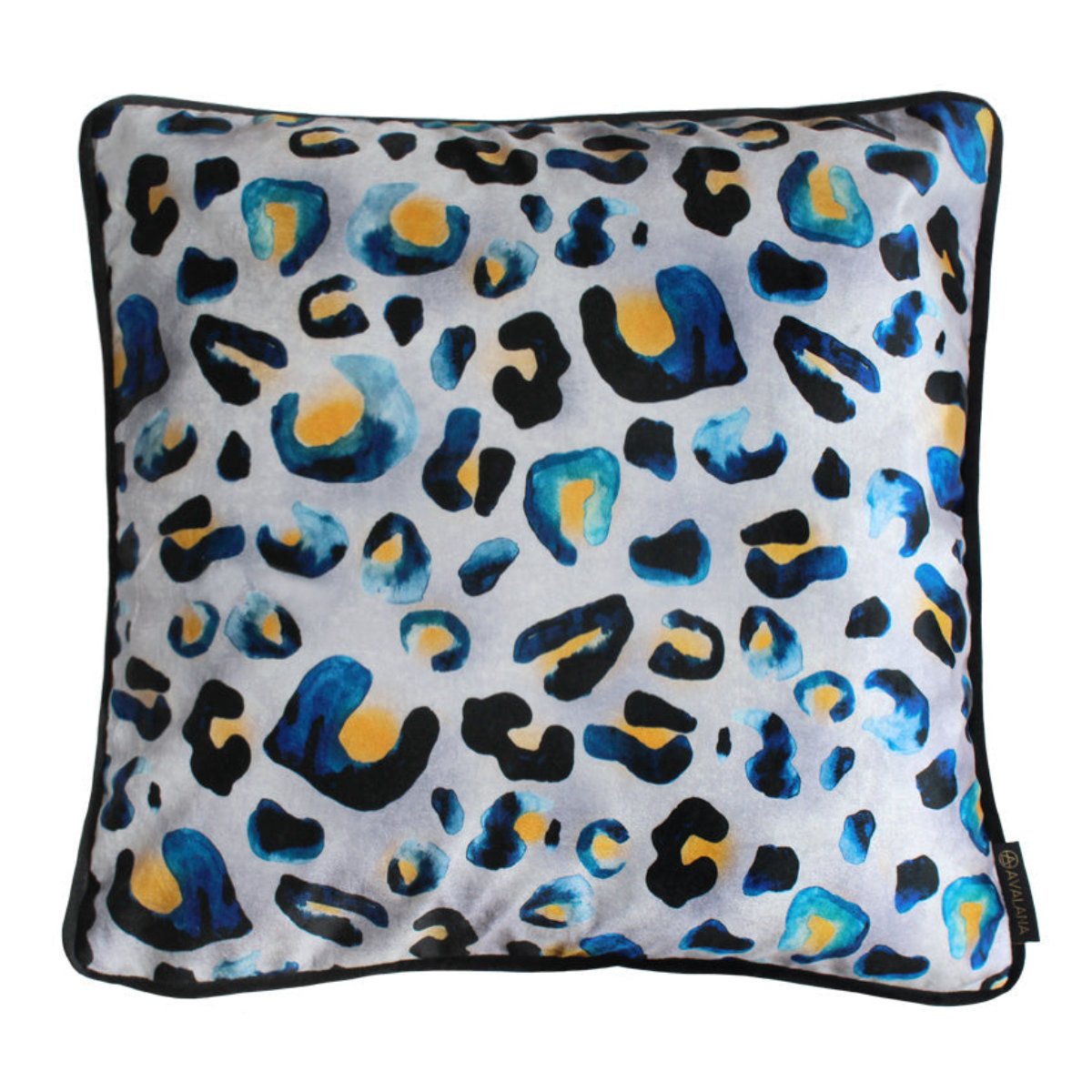 Avalana Indigo Leo Piped Velvet Cushion-Beaumonde