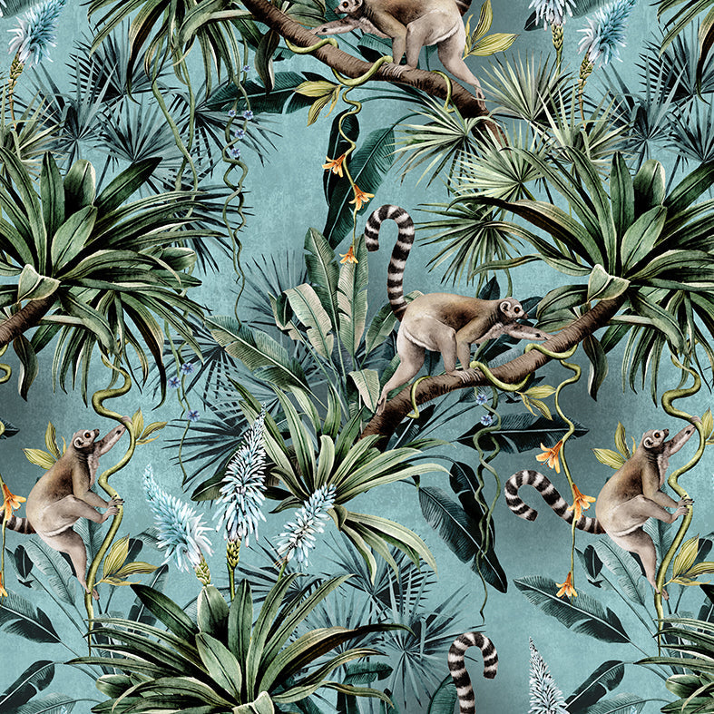 Avalana Leaping Lemurs Teal Wallpaper-Beaumonde
