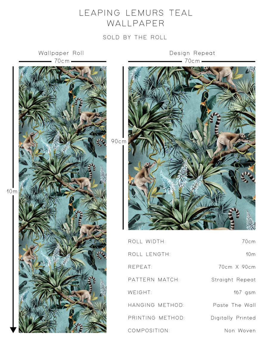 Avalana Leaping Lemurs Teal Wallpaper-Beaumonde