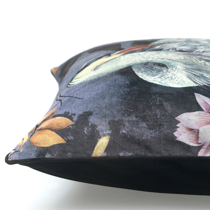 Avalana Midnight Orient Piped Velvet Cushion-Beaumonde