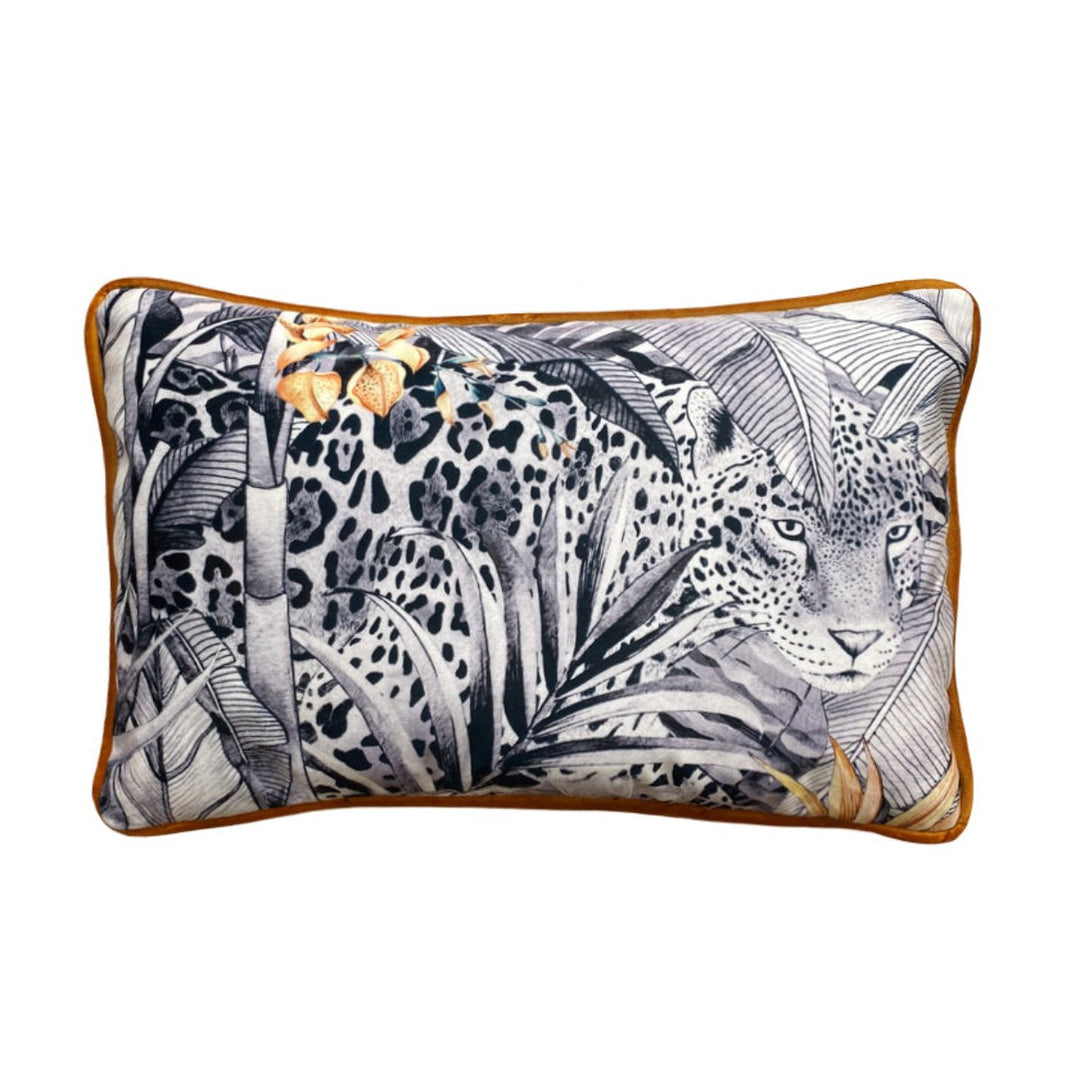 Avalana Mono Jaguar Piped Velvet Cushion-Beaumonde