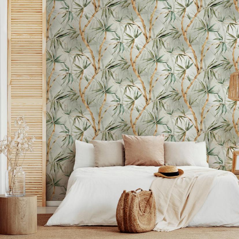 Avalana Pale Jade Bamboo Wallpaper-Beaumonde