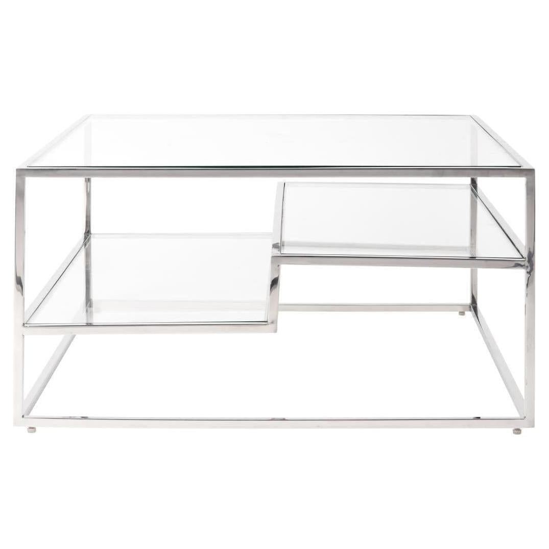 Beau&Co Aleandra Clear Glass and Silver Metal Coffee Table