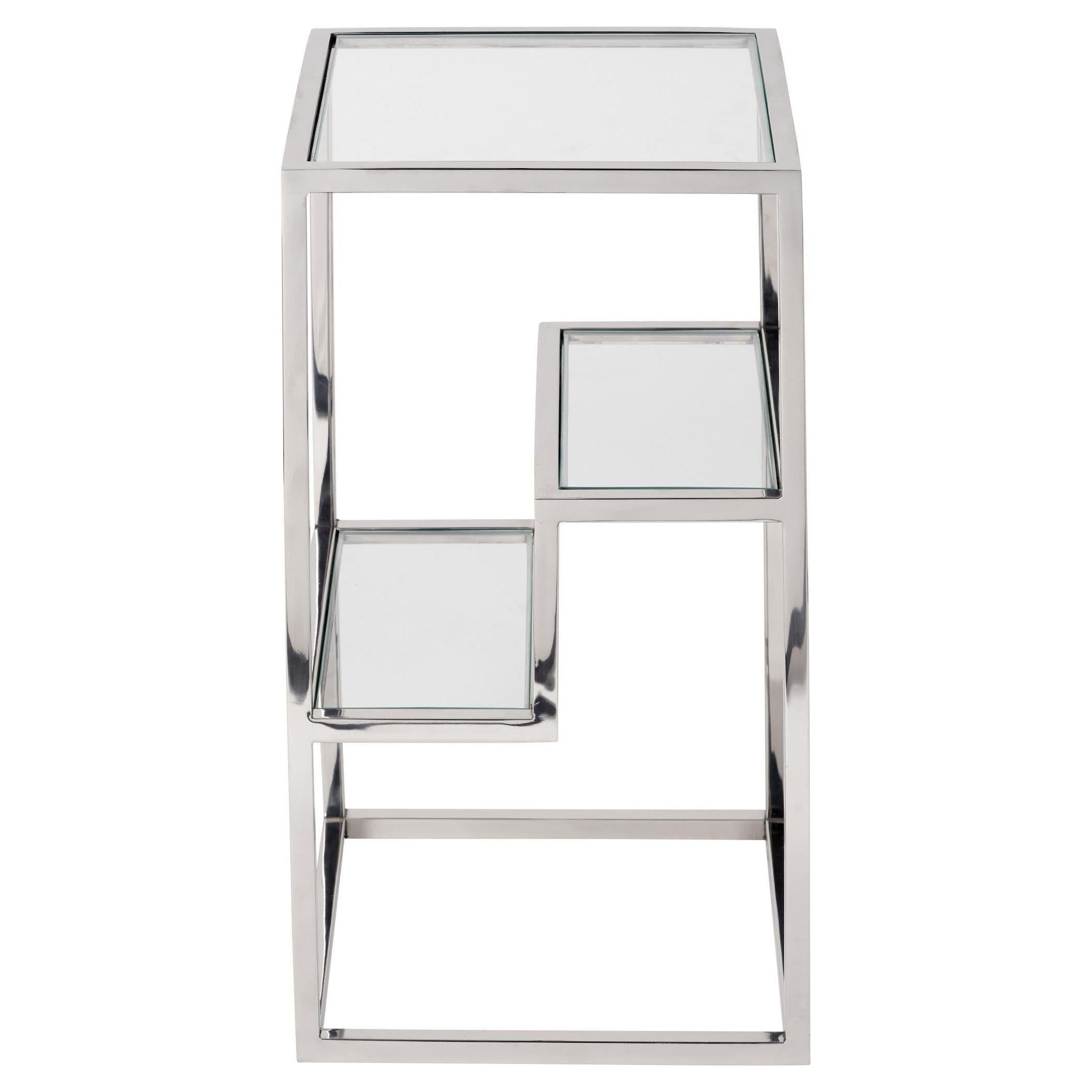 Beau&Co Aleandra Clear Glass and Silver Metal Side Table