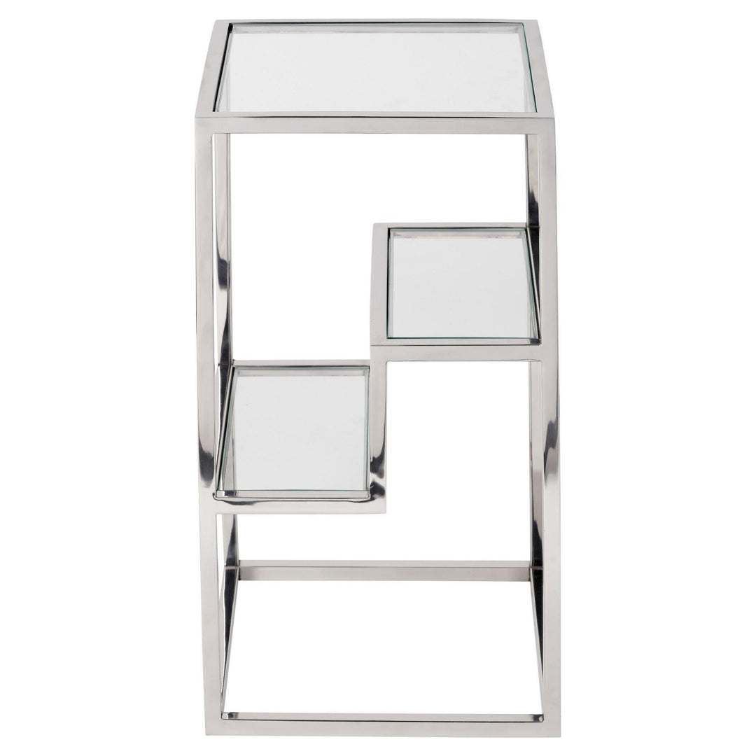 Beau&Co Aleandra Clear Glass and Silver Metal Side Table