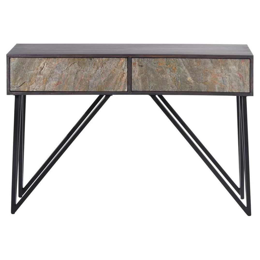 Beau&Co Alrik Black Mango Wood and Stone Veneer 2 Drawer Console Table