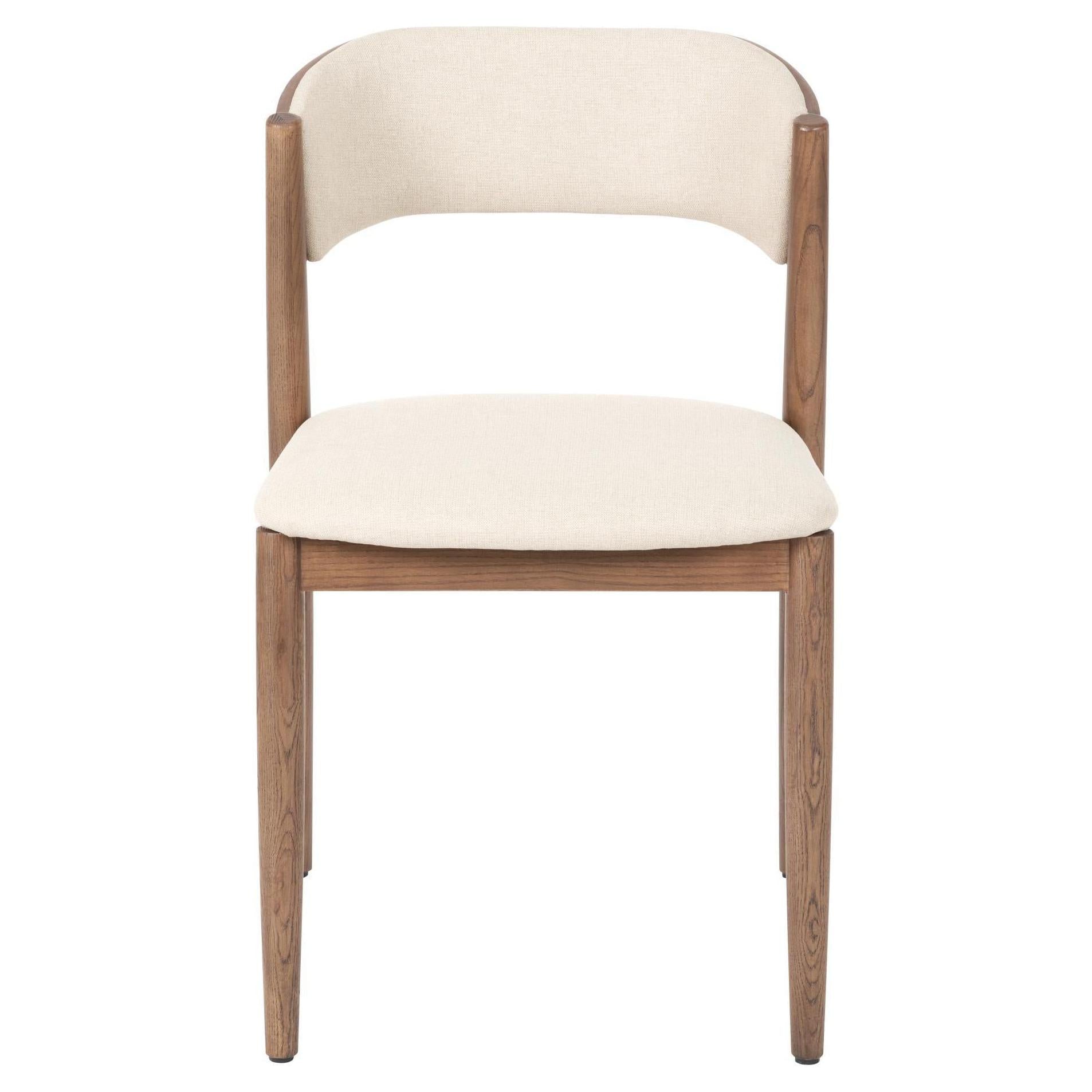 Beau&Co Alvar Natural Linen and Dark Ash Wood Curved Back Dining Chair