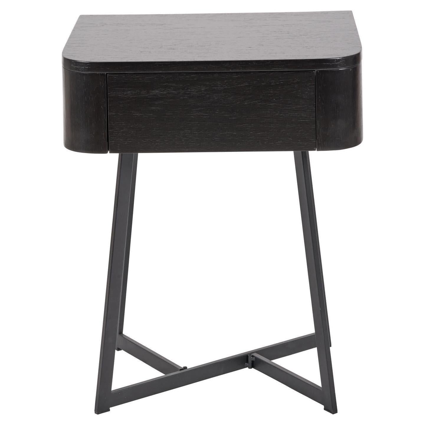 Beau&Co Anker Black Ash Veneer and Black Metal 1 Drawer Unit