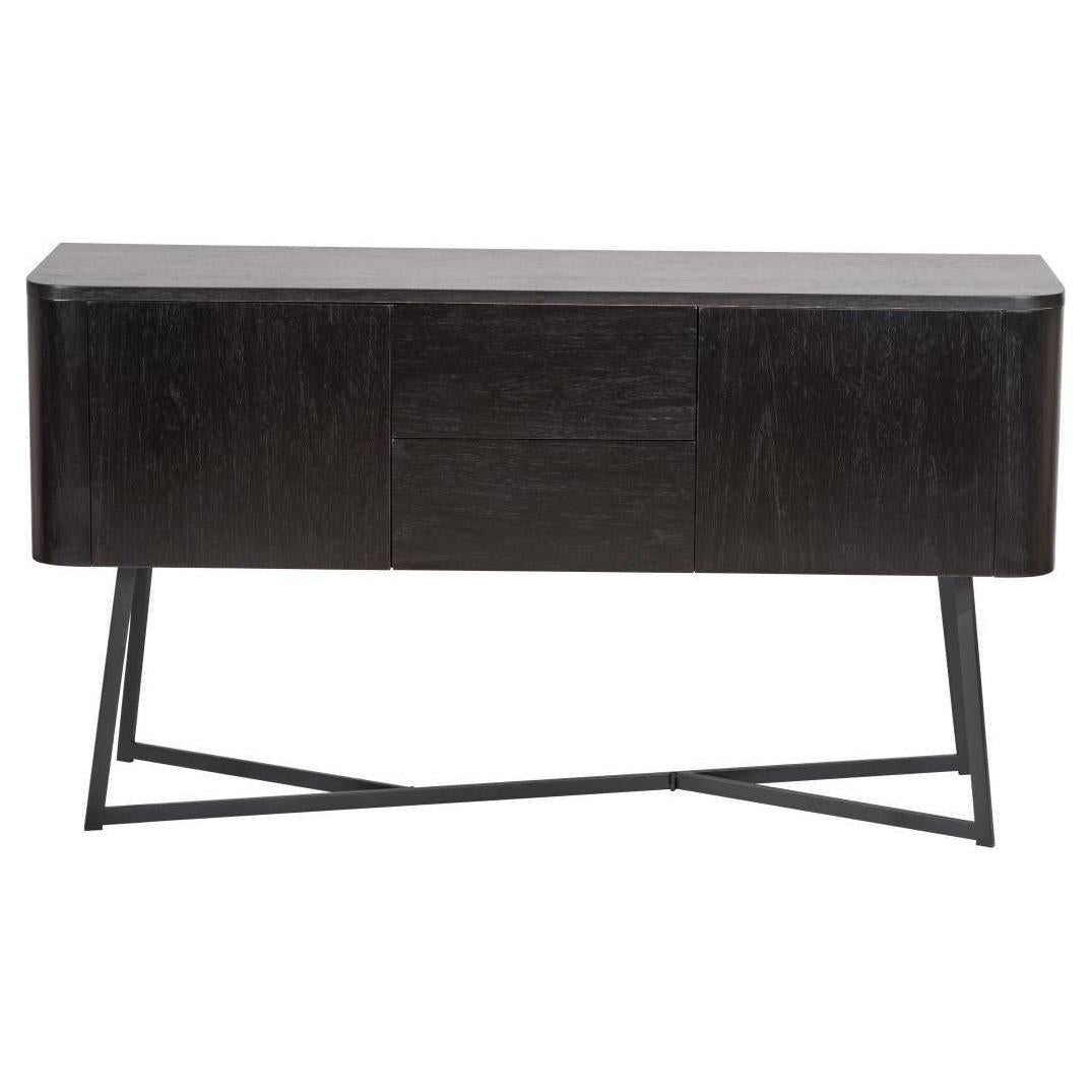 Beau&Co Anker Black Ash Veneer and Black Metal 2 Door 2 Drawer Sideboard