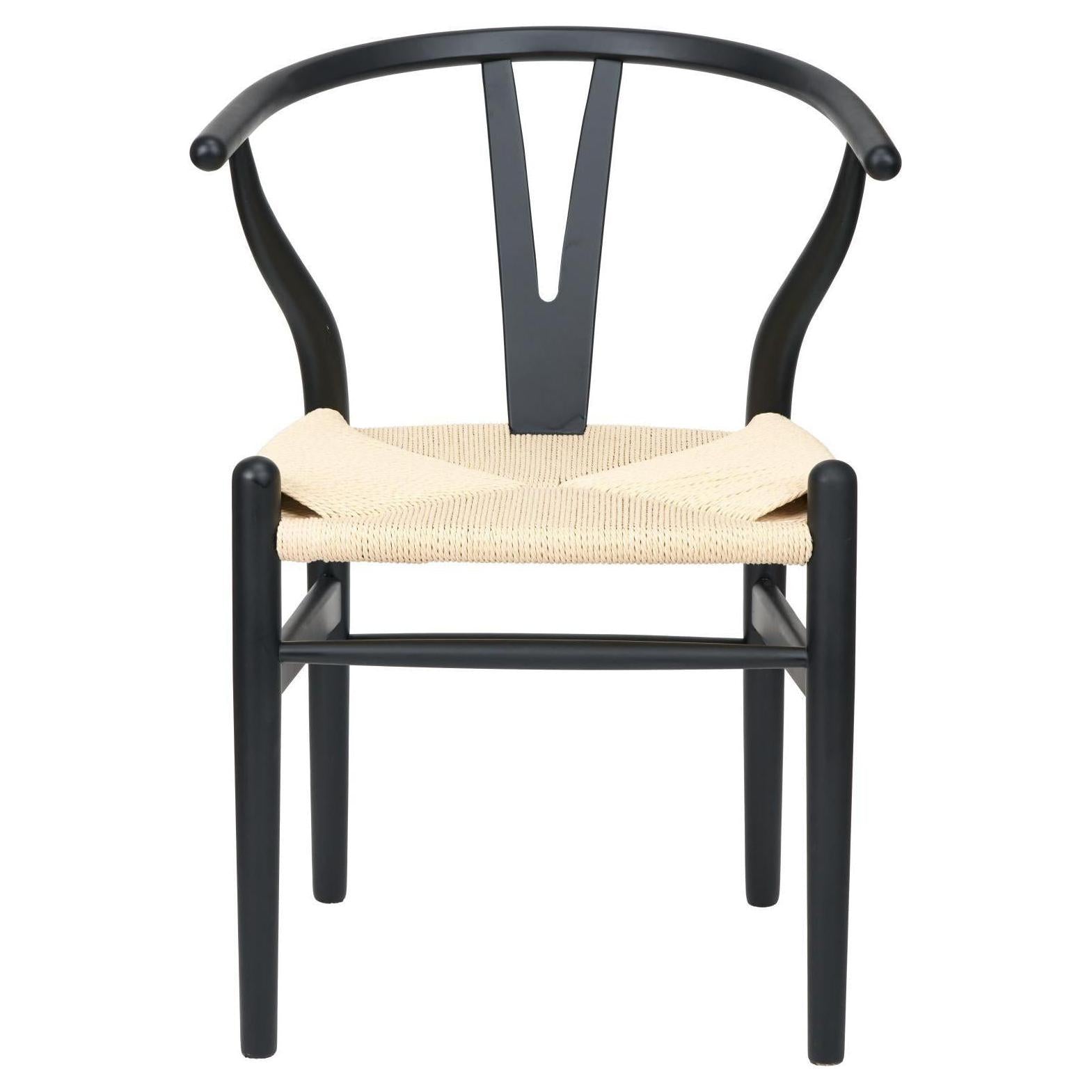 Beau&Co Leif Black Beech Wood and Natural Paper Rope Dining Chair