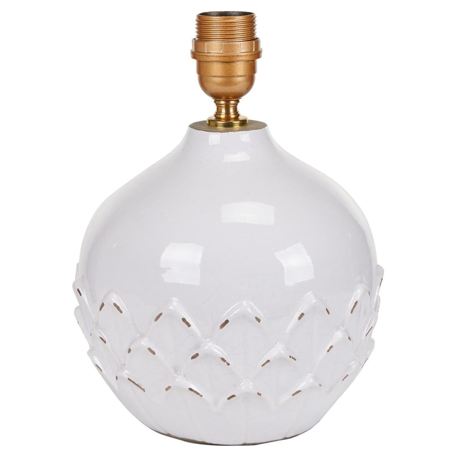 Beau&Co Liv White Leaf Detail Small Stoneware Table Lamp Base