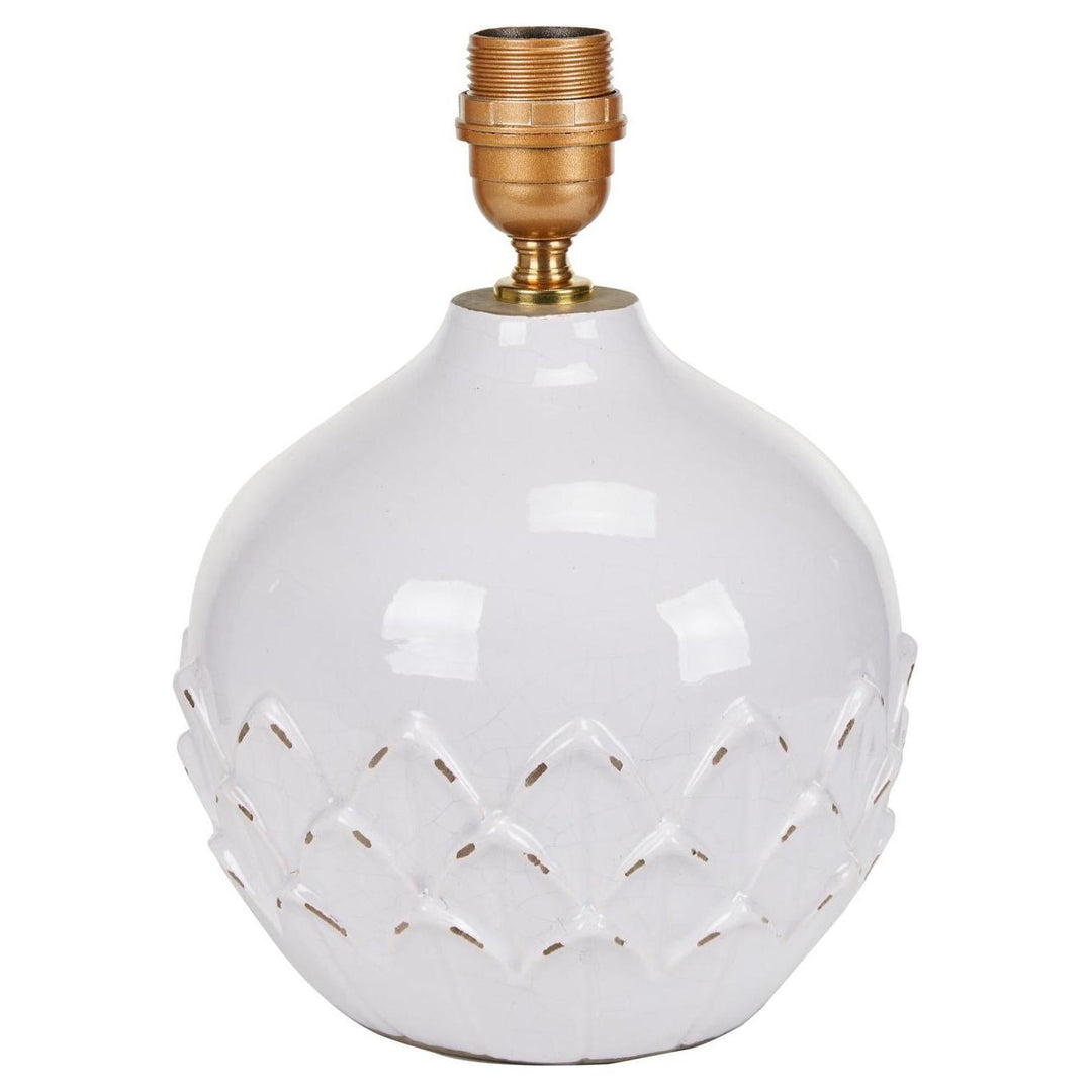 Beau&Co Liv White Leaf Detail Small Stoneware Table Lamp Base