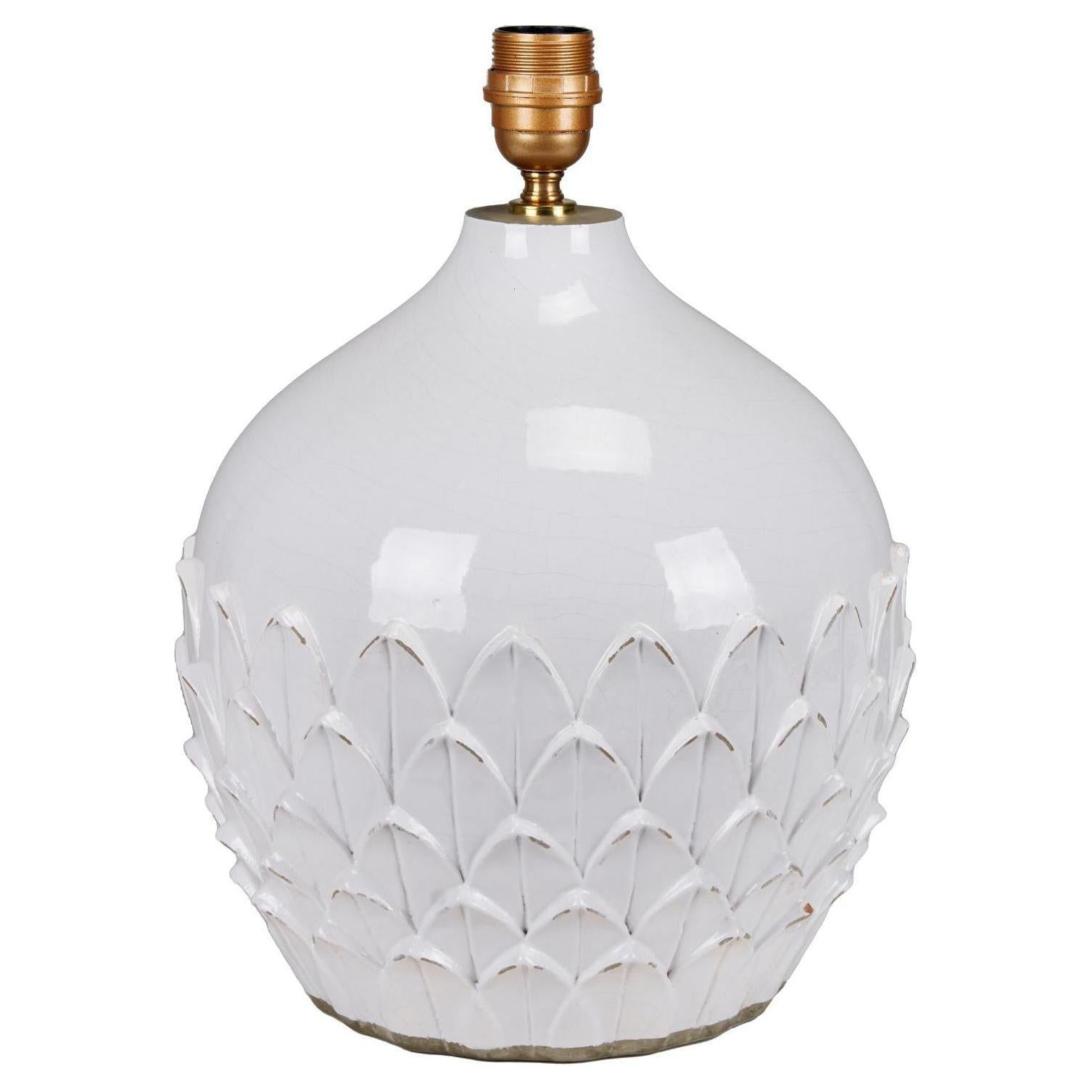 Beau&Co Liv White Leaf Detail Stoneware Table Lamp Base