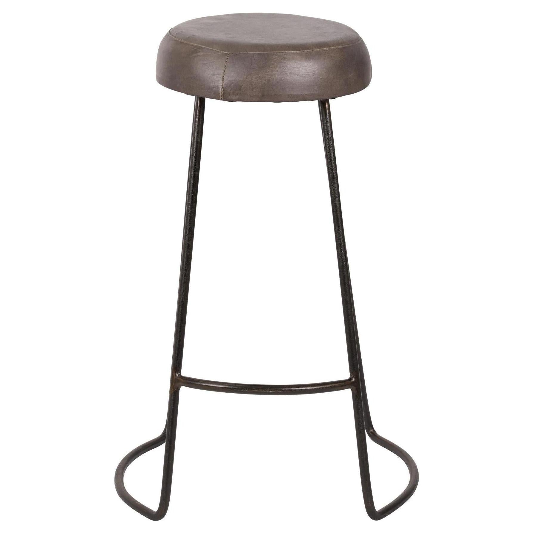 Beau&Co Mikkel Peppercorn Leather and Bronze Metal Bar Stool