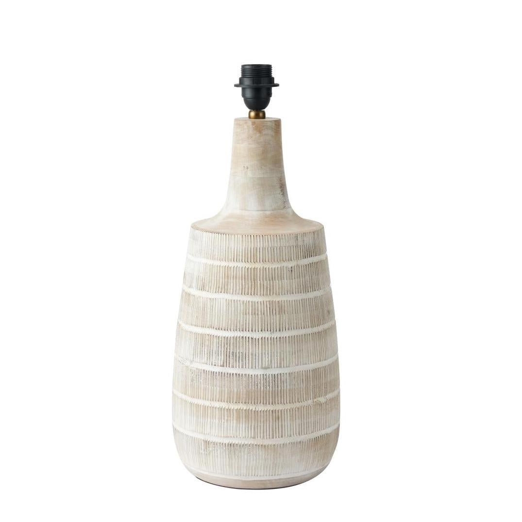 Beau&Co Olav White Wash Wood Textured Tall Neck Table Lamp Base