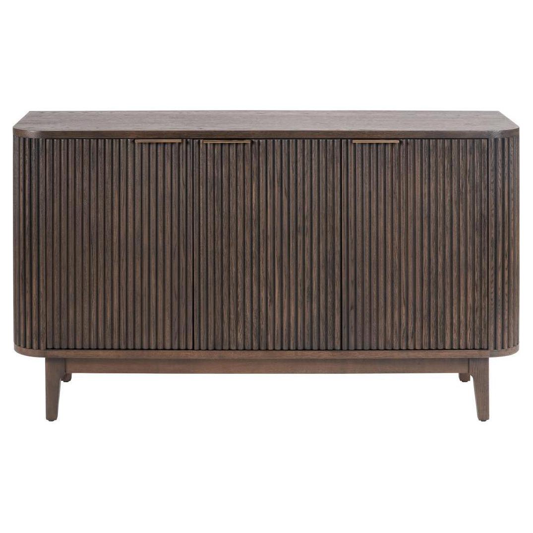 Beau&Co Oskar Dark Brown Ribbed Oak and Pine Wood 3 Door Sideboard