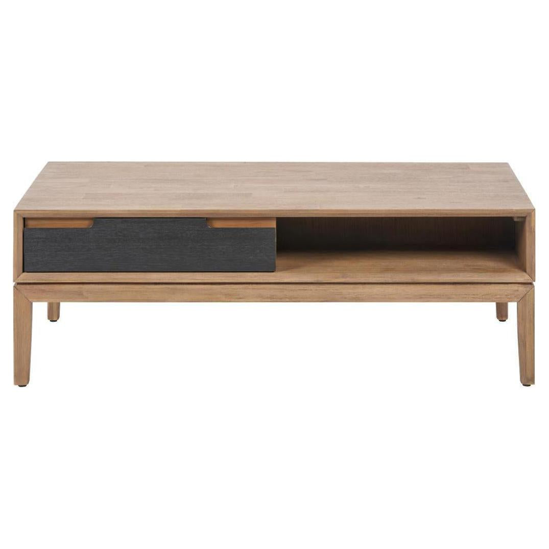 Beau&Co Pelle Black and Natural Acacia Wood 2 Drawer Coffee Table