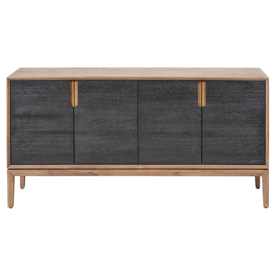 Beau&Co Pelle Black and Natural Acacia Wood 4 Door Sideboard