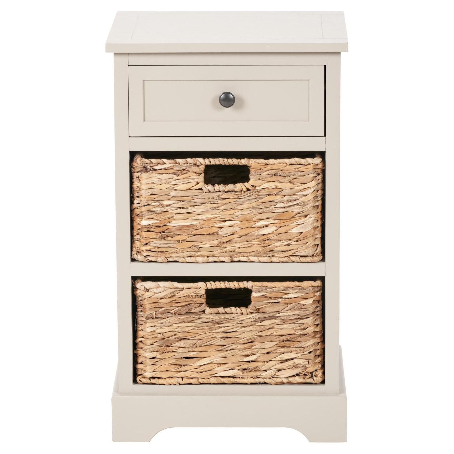 Beau&Co Sivert Putty Pine Wood 1 Drawer 2 Basket Unit