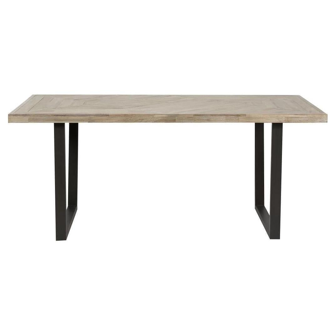 Beau&Co Torben Sand Wash Acacia Wood and Black Metal Dining Table