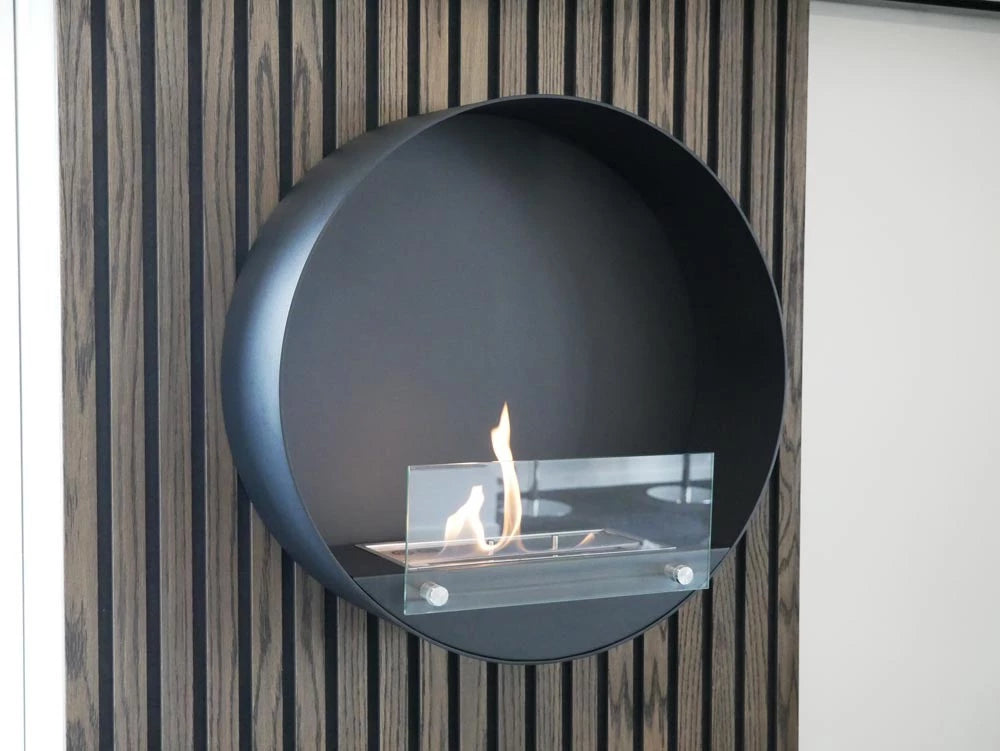 ScandiFlames Delaware Round Wall-Mounted Bioethanol Fireplace - Black