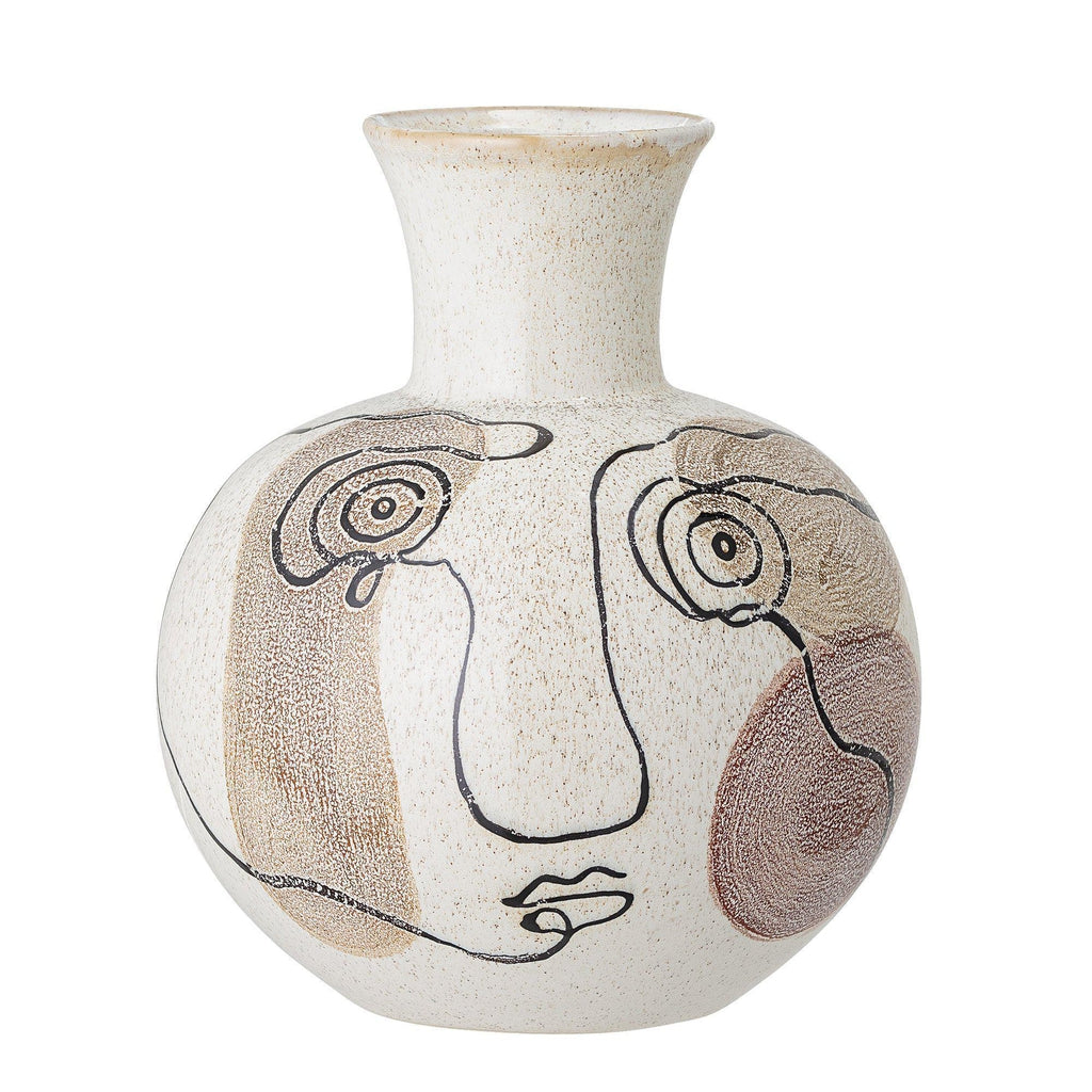 Bloomingville Irini Deco White Stoneware Vase-Beaumonde