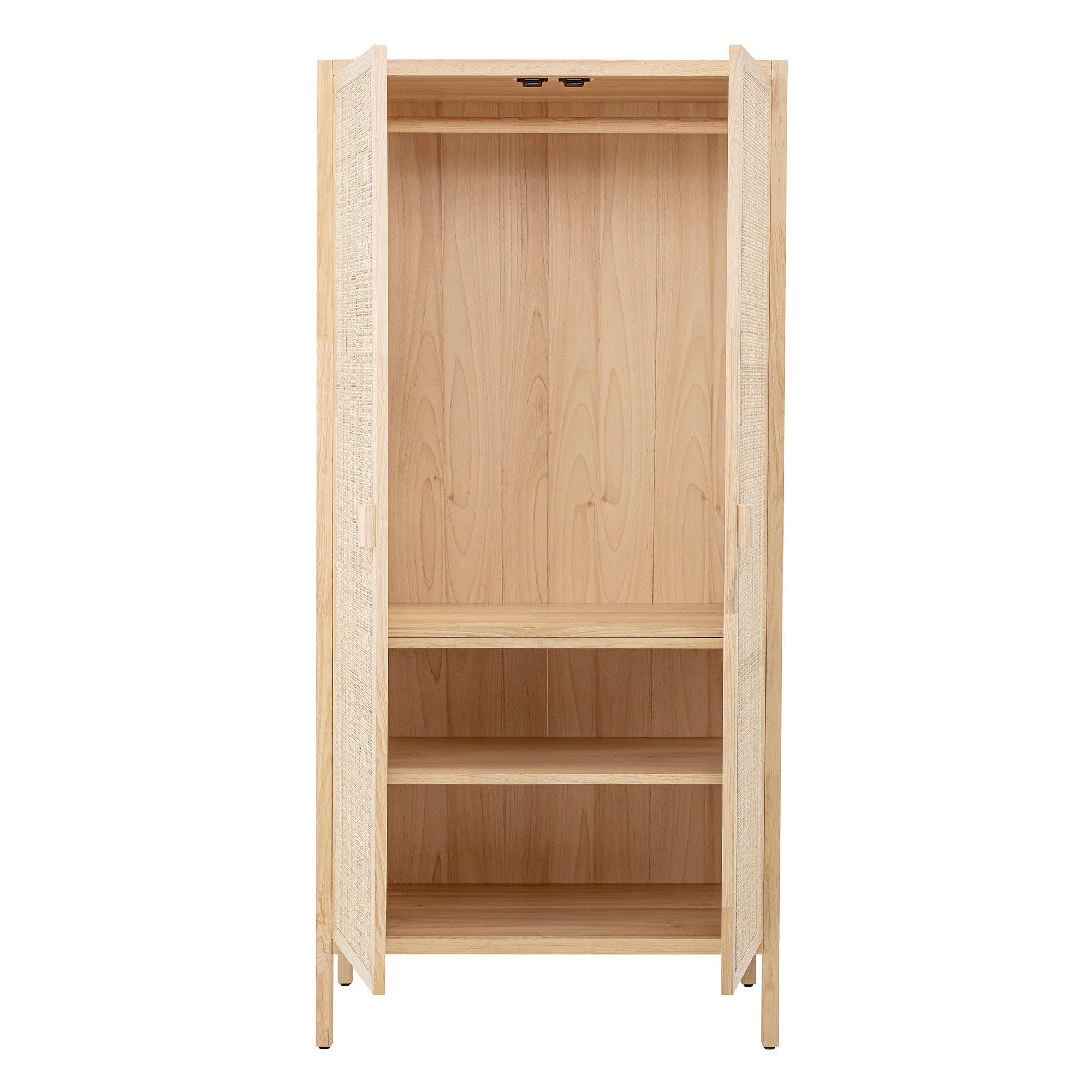 Bloomingville Mariana Pine and Rattan Cabinet - Wardrobe-Beaumonde