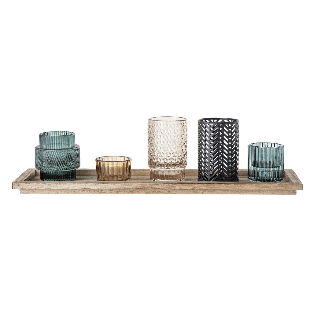 Sanga Blue Glass Votive Candle Holder Tray Set-Beaumonde