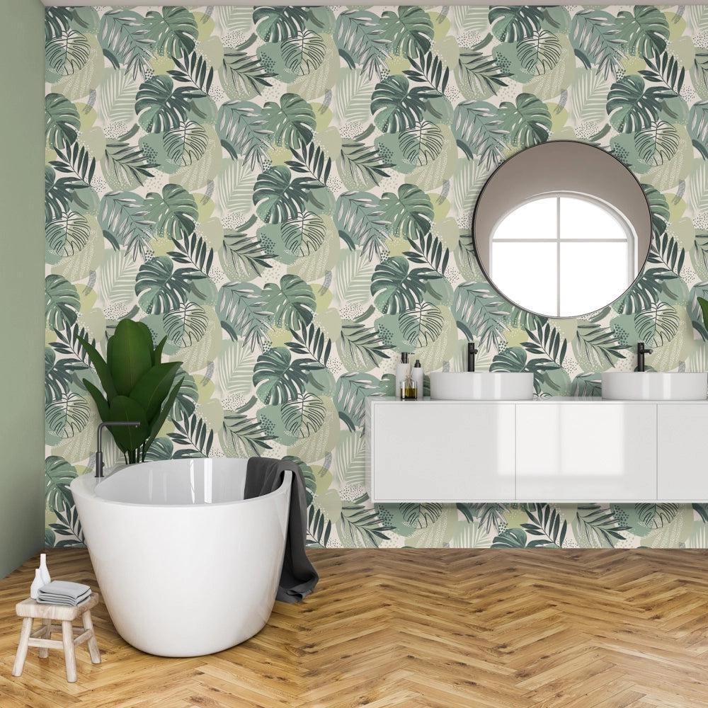 Brand McKenzie Abstract Jungle Leaf Green Wallpaper-Beaumonde