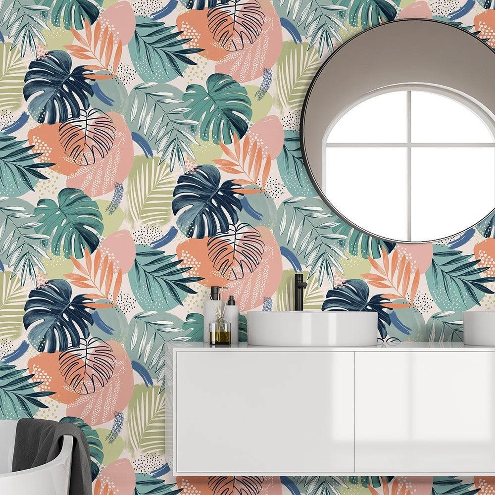Brand McKenzie Abstract Jungle Teal Blue Wallpaper-Beaumonde