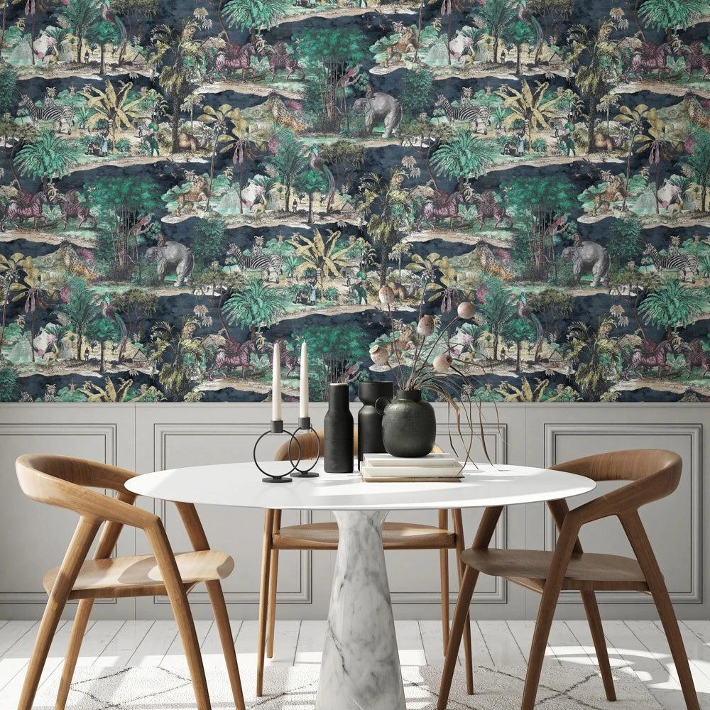 Brand McKenzie Animal Islands Midnight Blue Wallpaper-Beaumonde