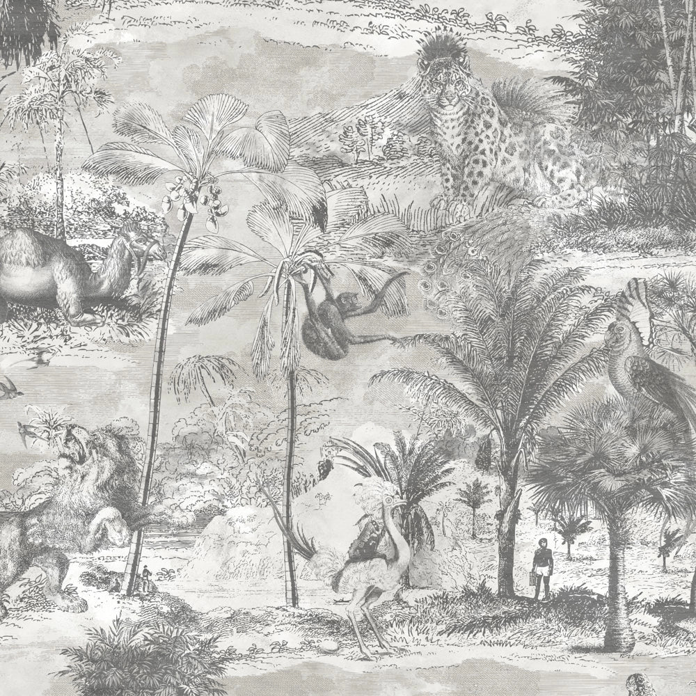 Brand McKenzie Animal Islands Muted Grey Wallpaper-Beaumonde