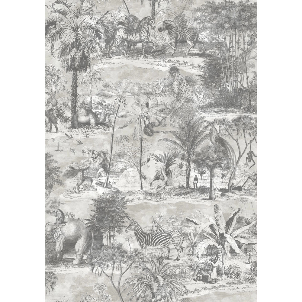 Brand McKenzie Animal Islands Muted Grey Wallpaper-Beaumonde